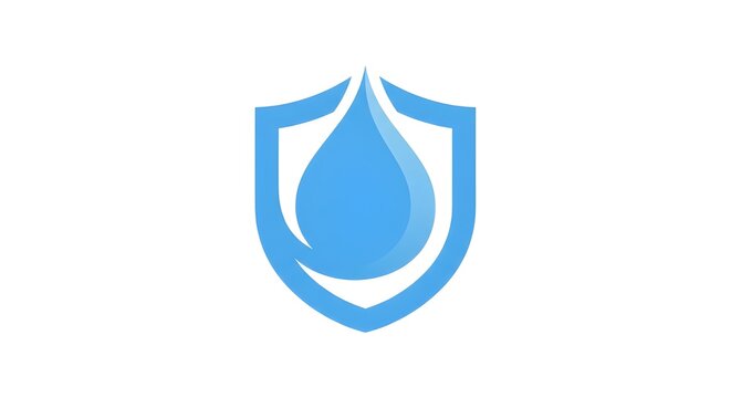 A blue shield with a water droplet logo on a white background