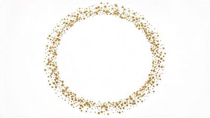 Obraz premium Golden Christmas baubles and stars forming a festive circular frame on white background holiday decoration border for greeting cards banners and seasonal graphic design projects