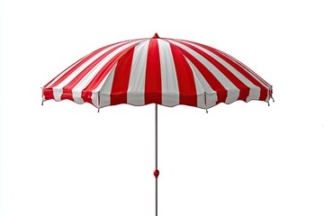 Obraz premium A red and white striped umbrella with a scalloped edge on a white background