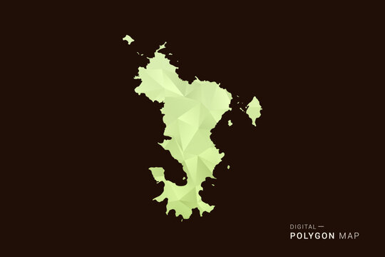 Mayotte Map - Low poly polygon map in soft light green gradient on dark brown background, modern minimal geometric style, clean abstract vector illustration design.