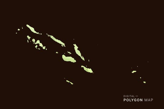 Solomon Islands Map - Low poly polygon map in soft light green gradient on dark brown background, modern minimal geometric style, clean abstract vector illustration design.