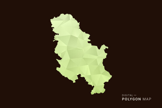 Serbia Map - Low poly polygon map in soft light green gradient on dark brown background, modern minimal geometric style, clean abstract vector illustration design.