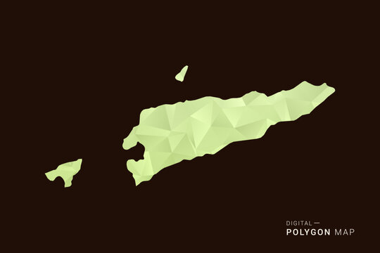 Timor Leste Map - Low poly polygon map in soft light green gradient on dark brown background, modern minimal geometric style, clean abstract vector illustration design.