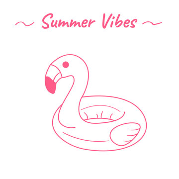 Summer Vibes Flamingo Float Doodle &ndash; Hand Drawn Pool Inflatable Illustration