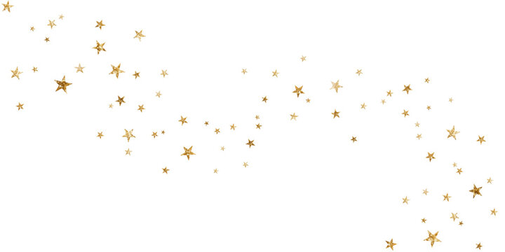 Gold glitter stars confetti decor on transparent background, festive luxury holiday golden decoration