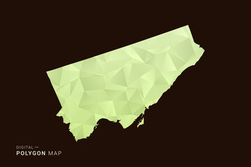 Fototapeta premium Toronto Map - Low poly polygon map in soft light green gradient on dark brown background, modern minimal geometric style, clean abstract vector illustration design.