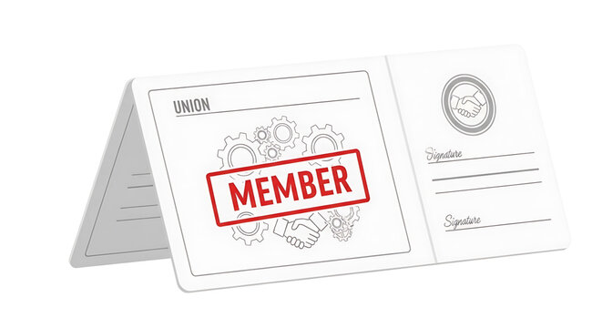 A vector graphic illustration of a union membership card with a red member stamp