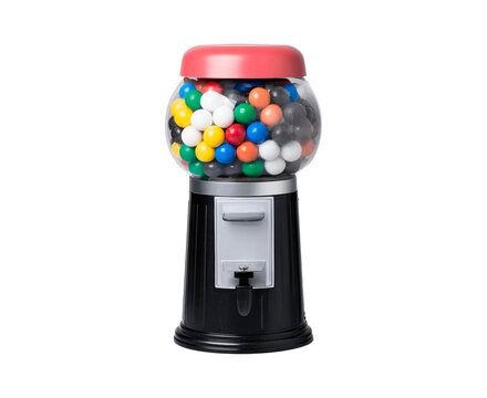 Black gumball machine containing multicolored gumballs on transparent background PNG