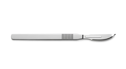 Fototapeta premium A surgical scalpel with a curved blade and ergonomic handle on a white background