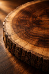 Obraz premium Close-up view of a rustic wooden slice on a table