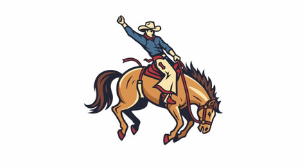 Fototapeta premium Stylized cowboy riding a bucking horse, arms raised