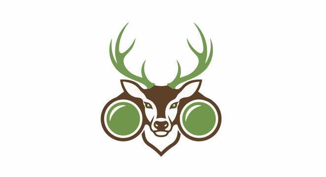 Stylized deer head with large green binoculars for eyes