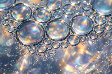 Naklejka premium Close-up of colorful bubbles and shimmering water droplets