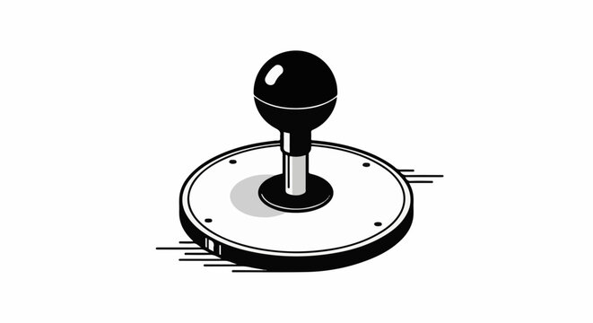 Stylized black and white illustration of a joystick control