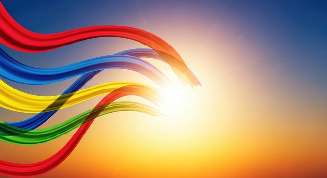 Vibrant labor day celebration background with rainbow colors and sunset