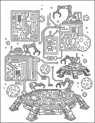 Obraz premium Robotic space mining circuit board technology illustration