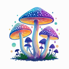 Rainbow psychedelic mushrooms with colorful caps