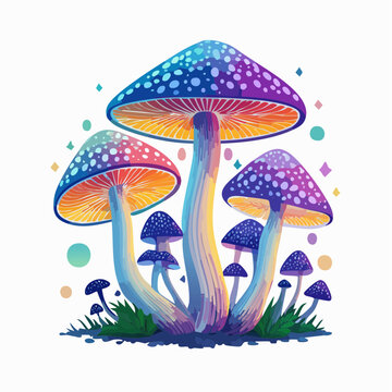 Rainbow psychedelic mushrooms with colorful caps
