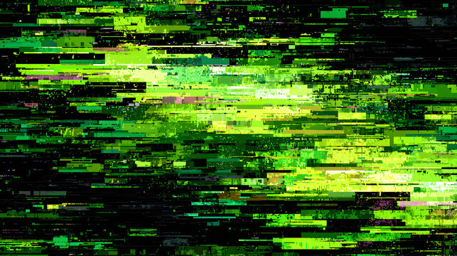 Vibrant green digital glitch effect with black background