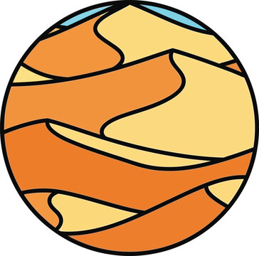 Circular desert sand dunes colorful flat design illustration
