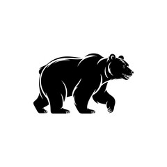 Obraz premium A black and white vector illustration of a powerful grizzly bear walking. This clean, dynamic silhouette is perfect for outdoor adventure, wildlife, and sports branding.