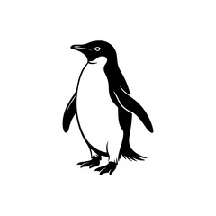 Obraz premium A black and white vector illustration of a penguin standing in a classic pose. This clean and simple animal silhouette is ideal for nature, arctic, and mascot branding.