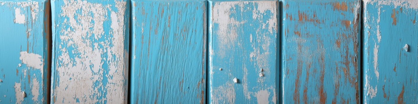 Rustic sky-blue wooden planks with distressed paint texture. Weathered sky-blue wooden planks showing distressed white and brown paint texture