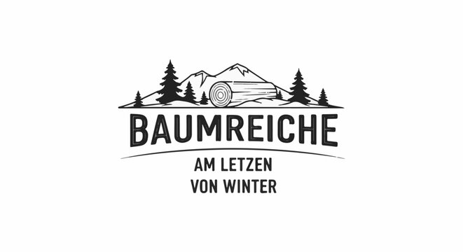 Rustic mountain landscape with trees and a log, logo for a winter retreat
