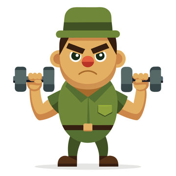 Angry Drill Instructor Sergeant Cartoon Character Holding Dumbbell Gym Mascot Vector Illustration