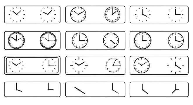 Collection of various clock faces and timepieces in a grid layout.