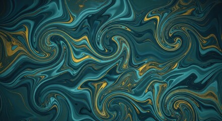 Fototapeta premium Abstract swirling teal and gold pattern artwork