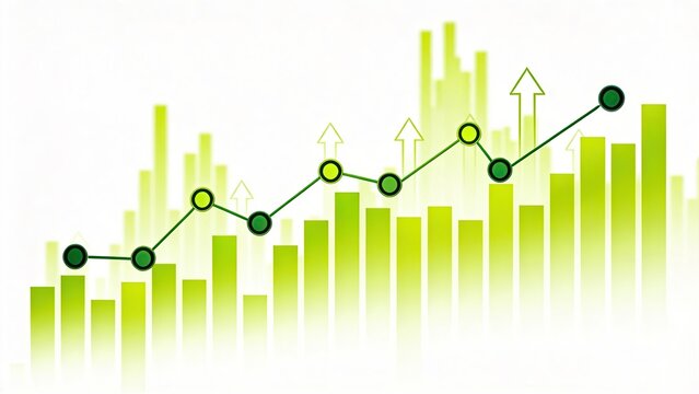 Green financial bar and line graph showing positive growth trend abstract business chart with rising arrows data analysis concept investment success economy recovery corporate prof