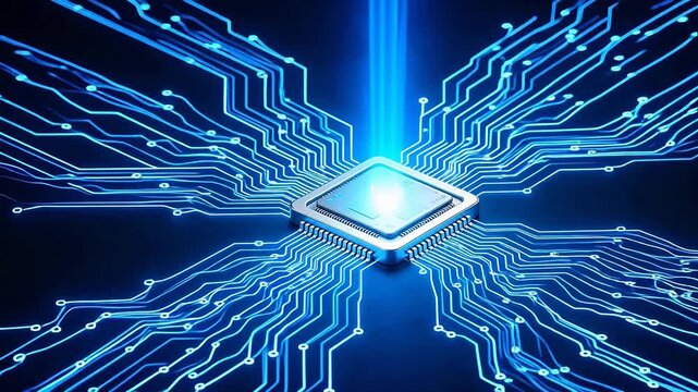 Microchip with glowing circuit lines