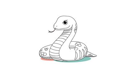 Fototapeta premium Friendly white snake character with dark spots and a red tongue sticking out depicted in a clean and simple cartoon vector illustration.
