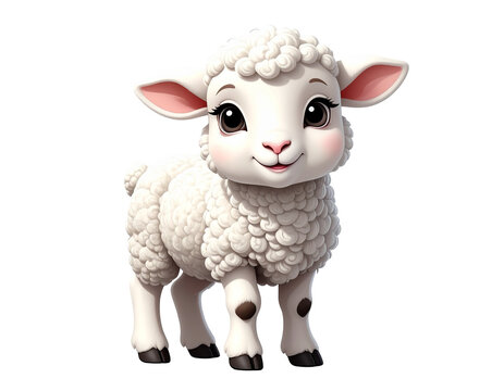 Cartoon lamb character with fluffy wool and friendly expression standing