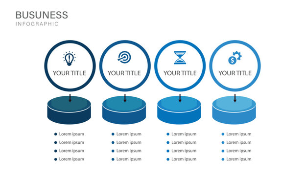 4-Step  business infographic template with four step process circular icons and clean corporate layout design