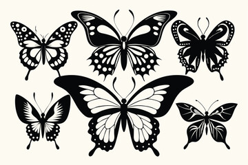 Naklejka premium Elegant collection of black and white butterfly silhouettes for decorative designs and illustrations