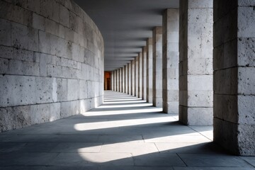 Obraz premium Long corridor with stone columns and receding perspective