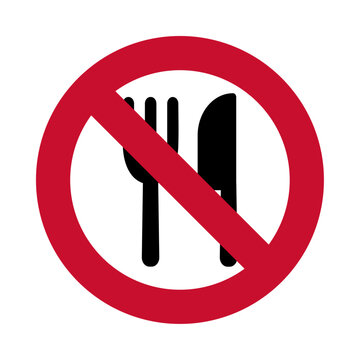 No eating and drinking sign icon with fork and knife symbols.