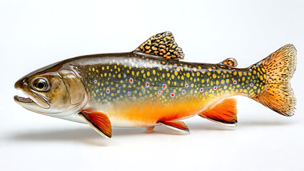 Naklejka premium The Brook Trout: A close-up view of the vibrant brook trout. Its spotted body, a testament to its beauty, swims in aquatic realm