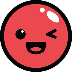 Fototapeta premium Cute red cartoon face winking with happy expression