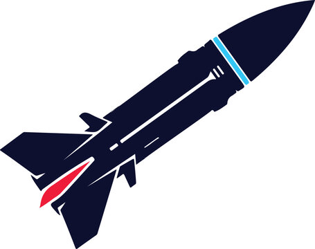A stylized illustration of a dark blue military missile with red and light blue accents Vector, illustration