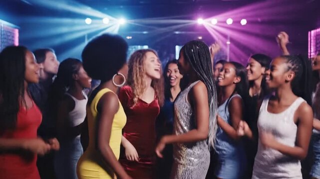 Women and girls dancing and cheering at club du b VSRExport during a lively night of music and celebration