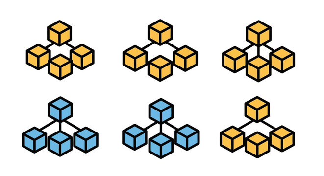 Abstract network connections represented by interconnected cubes in yellow and blue patterns