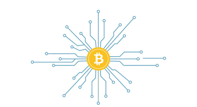 Digital currency network connection symbolizing decentralized finance and global cryptocurrency transactions on a white background