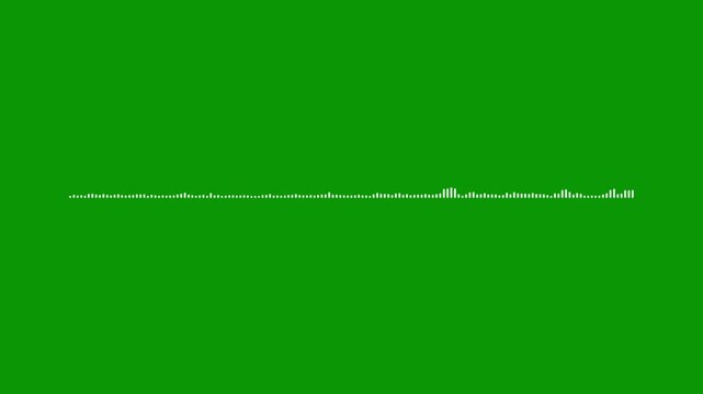 Modern sound wave animation, white audio visualizer, chroma key green screen, 4k music equalizer, digital voice frequency, rhythmic spectrum motion, electronic signal graphics.