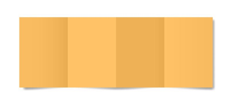 Four panel accordion fold. Orange folded paper sheet. Double gate fold. A4 format brochure	