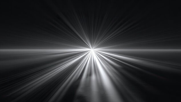 Bright white light bursts outwards from a central point on a dark, reflective surface
