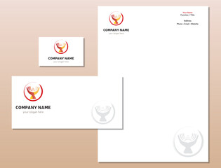 Naklejka premium Modèle Charte et Identité Graphique Identité Logo Abstrait Mains et Cercles - Papier et Carte Visite Vecteur