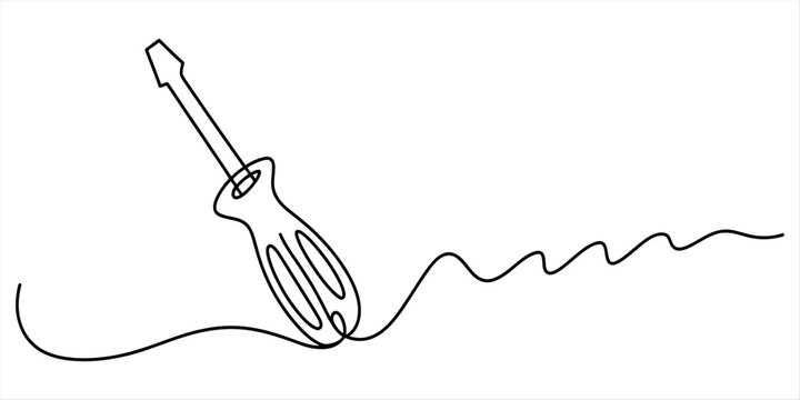 Minimalist continuous one line drawing of a flathead screwdriver tool for home repair and maintenance Vector, illustration
